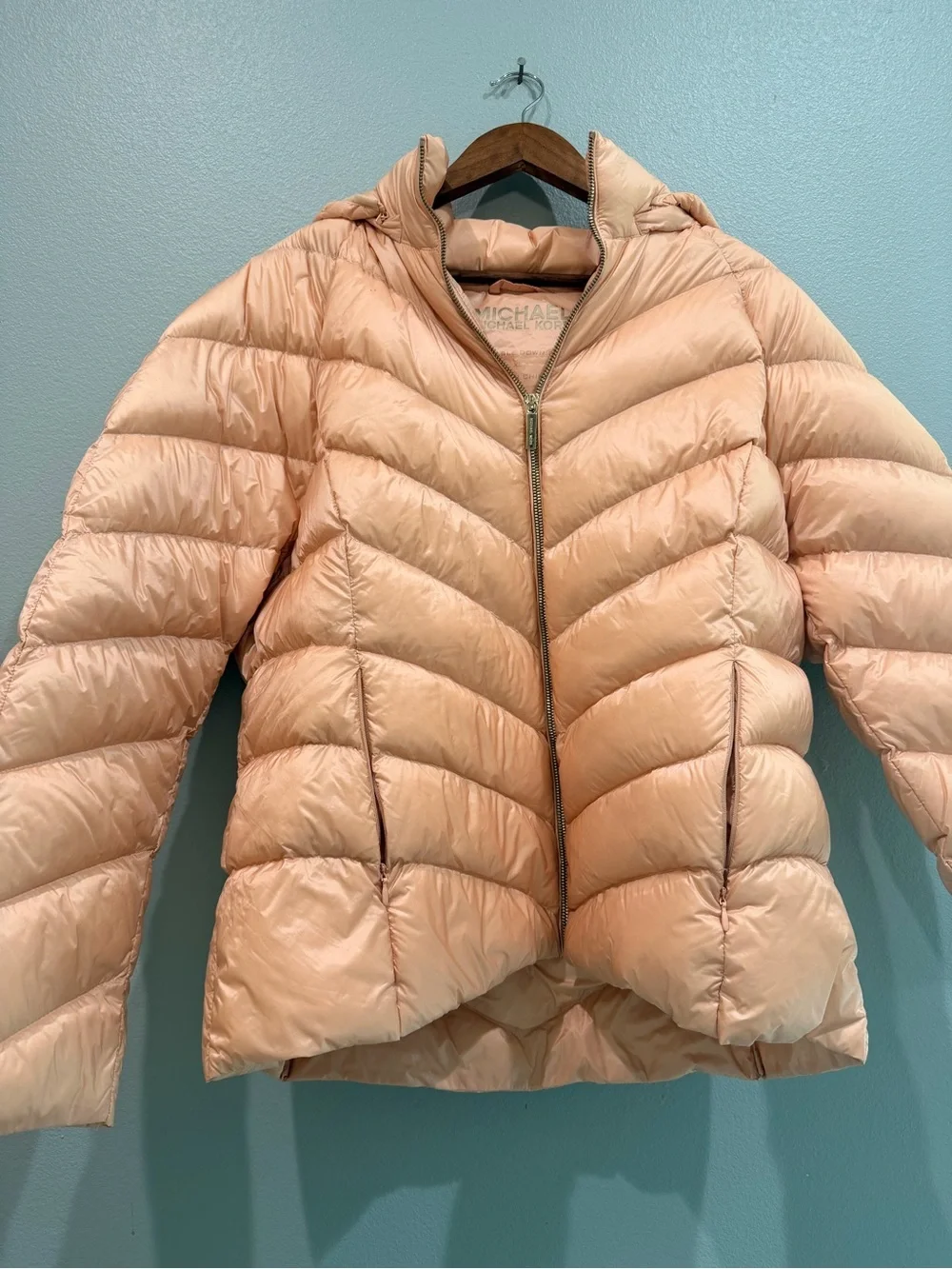 Michael Kors Blush Quilted Removable Zip Hooded Packable Down Fill Puffer Jacket